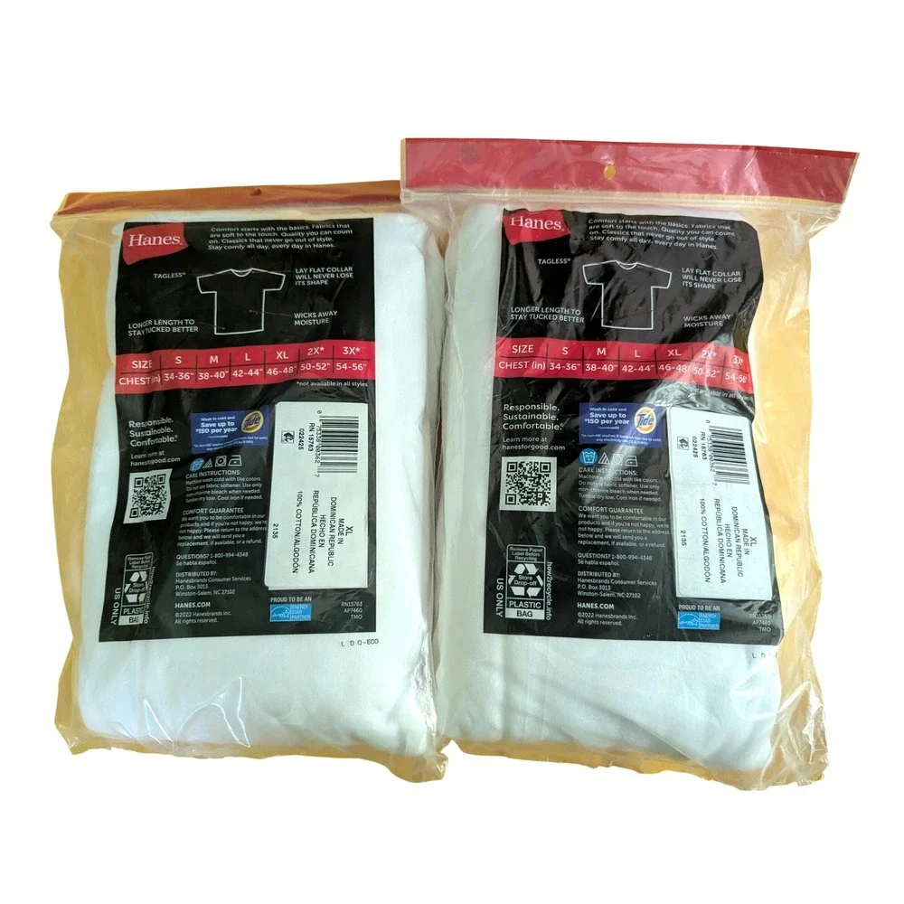 Hanes Mens (2) 3 Pack White Tagless T-Shirts XL 46-48 Crew Cotton Undershirts
